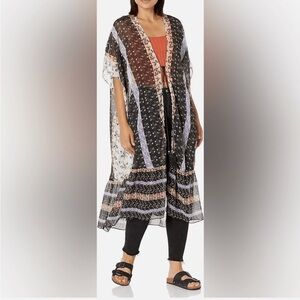 Steve Madden Ruffle Duster Printed Kimono Cover-up Cardigan Duster